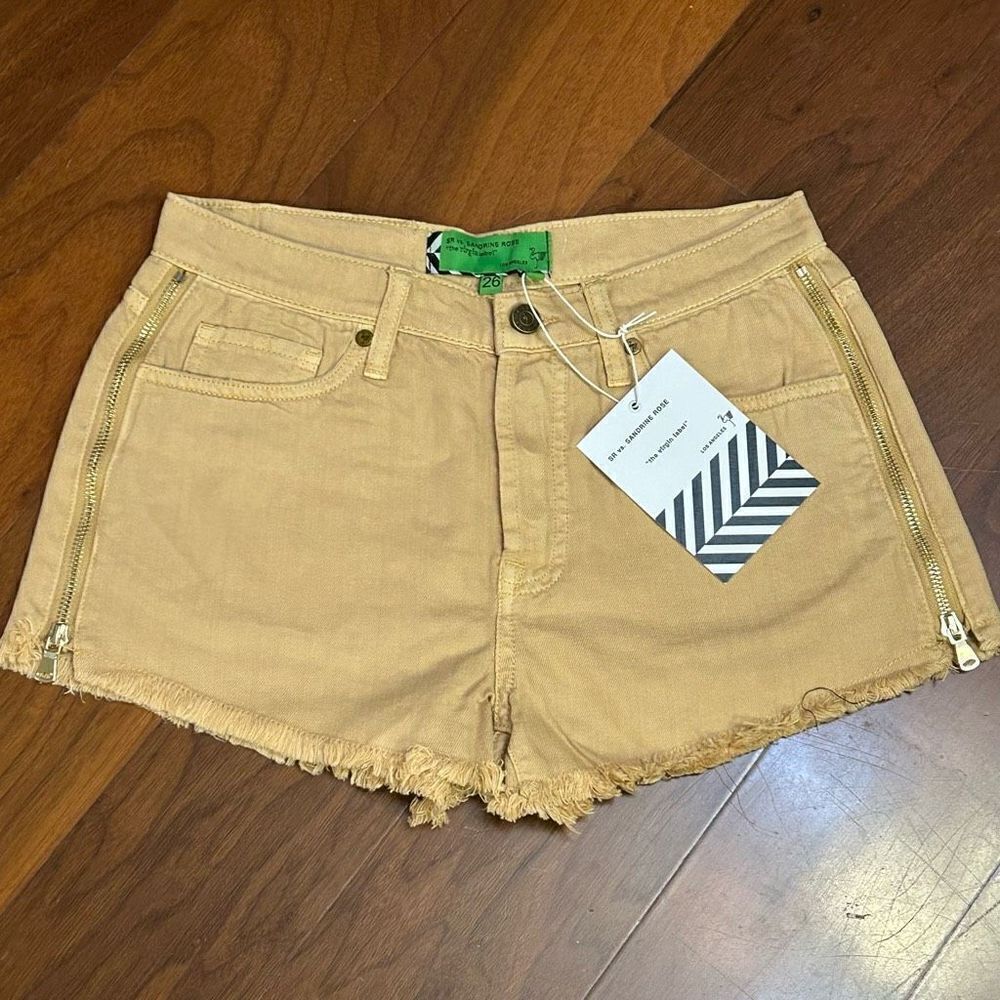 Sandrine Rose SIZE 26 NWT beige button fly shorts with side zipper